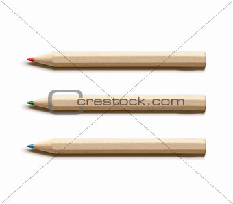 Three colored wooden pencils
