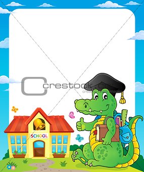 Frame with school theme crocodile