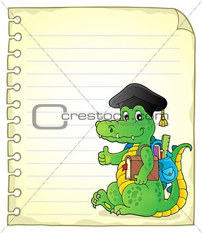 Notepad page with school theme crocodile