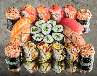 Sushi set on concrete background