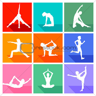Gymnastics figures and fitness collection, isolated
