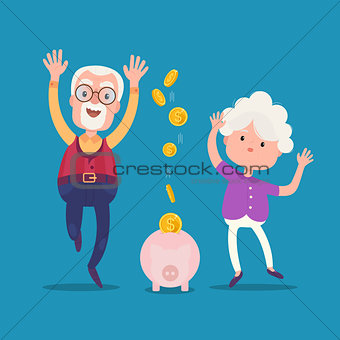 Senior people with golden piggy bank