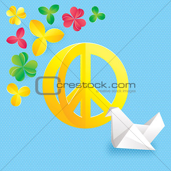 Hippie peace symbol with flowers and origami