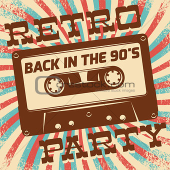 Retro party poster design. Disco music event at night club, vintage invitation template