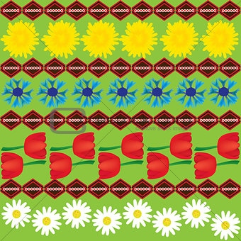 Dandelion cornflower and tulip seamless abstract pattern