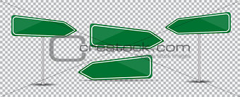 Road Sign Isolated on transparent background Blank green arrow traffic. Vector Illustration.