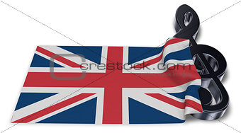 clef symbol and flag of the united kingdom - 3d rendering