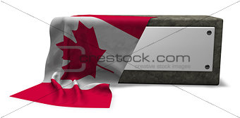 stone socket with blank sign and flag of canada - 3d rendering