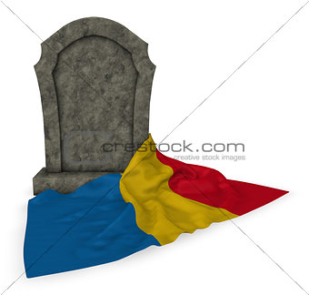 gravestone and flag of romania - 3d rendering