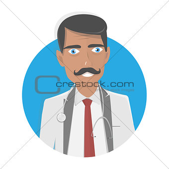 Doctor vector illustration. On a white background. Happy physician.