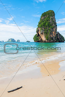 A vertical scenic view of the mountain in the Andaman Sea in Tha