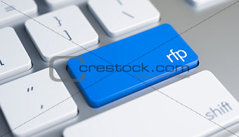 Rfp - Caption on the Blue Keyboard Keypad. 3D.