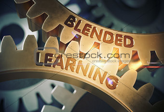 Blended Learning Concept. Golden Gears. 3D Illustration.