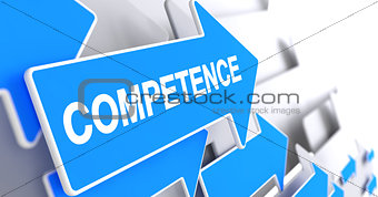 Competence - Inscription on Blue Pointer. 3D.