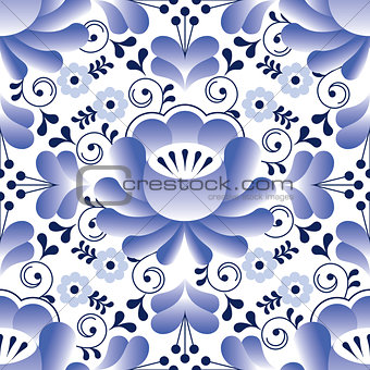 Russian seamless folk pattern, traditional design with flower - Gzhel pottery style