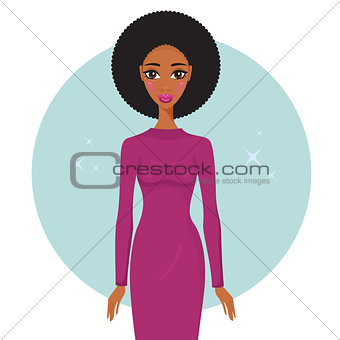 Stylish young African American woman wearing trendy dress looking gorgeous