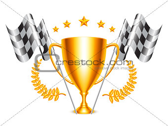 Trophy Cup and Checkered Flags