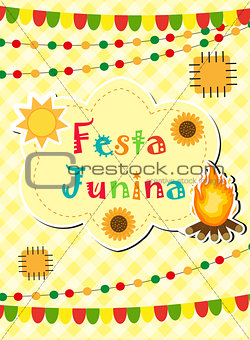 Festa Junina greeting card, invitation, poster. Brazilian Latin American festival template for your design.Vector illustration.