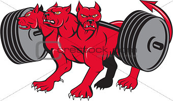 Cerberus Multi-headed Dog Hellhound Powerlifting Barbell Cartoon