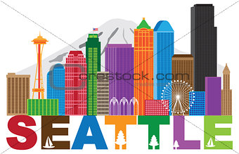 Seattle City Skyline andText Colors Illustration