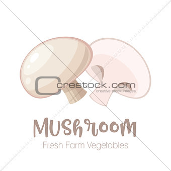 Vector mushroom isolated on white background.Vegetable illustration for farm market menu. Healthy food design poster. Cartoon style vector illustration