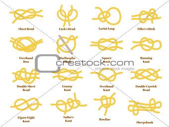 Nautical golden yellow knots on white background, vector