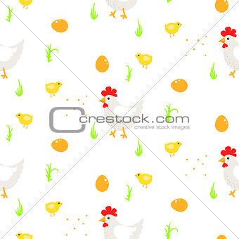 Cartoon rooster country seamless vector pattern.