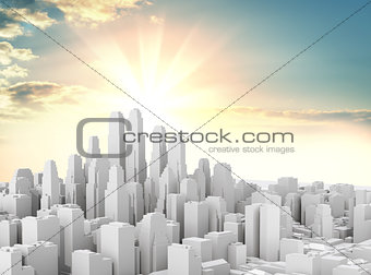 White modern city against a beautiful sunrise