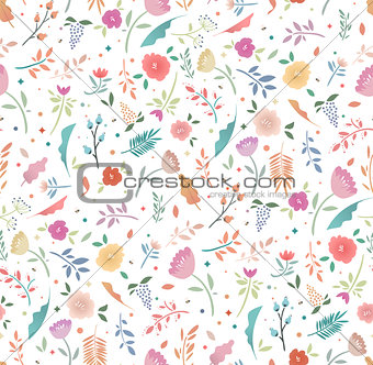 Spring seamless floral pattern on a white background.