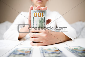 Woman hands holding money