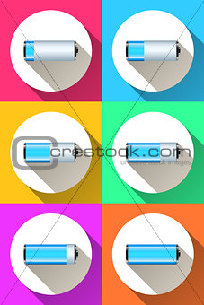 battery icon on the color background.
