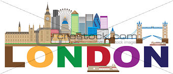 London Skyline Color Text Illustration