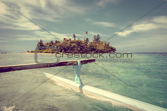 Pirogue on the way to paradise tropical atoll in Moorea Island l