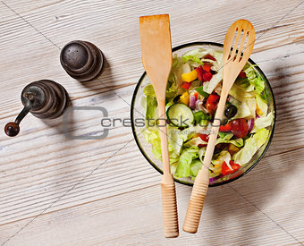 Fresh vegetables salad - top view