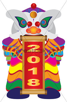 Chinese New Year Lion Dance with 2018 Scroll Illustration