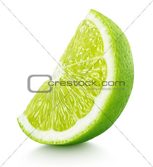 wedge of green lime citrus fruit isolated on white