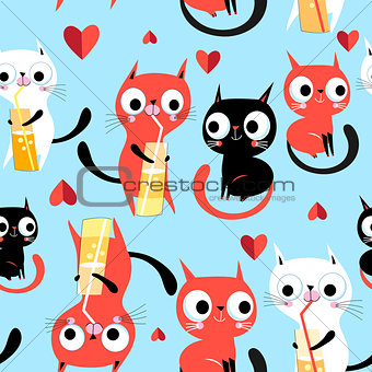 Seamless bright funny pattern enamored kittens