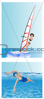 Windsurfer and swimmer
