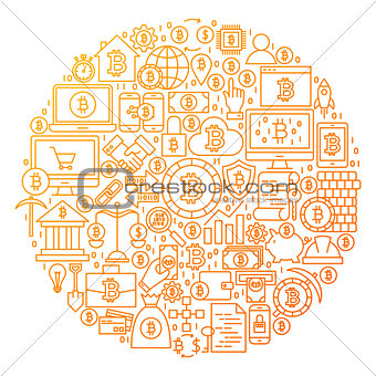 Bitcoin Line Icon Circle Design