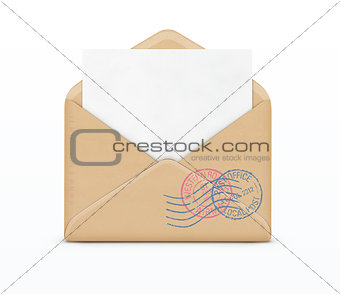 Open envelope and white paper