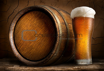 Beer in cask and glass
