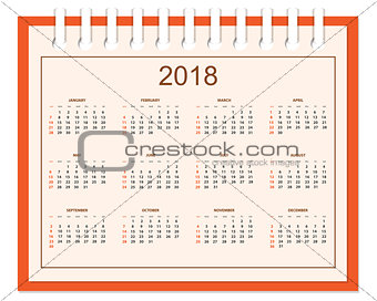 Business calendar for wall or desk year 2018