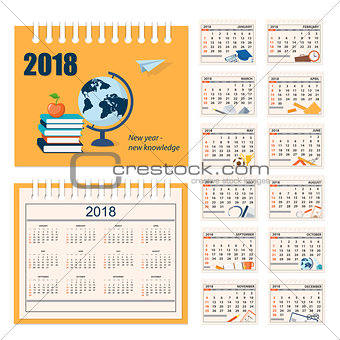 Full calendar for wall or desk year 2018