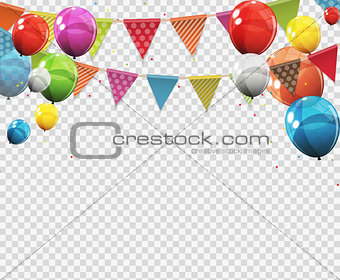 Group of Colour Glossy Helium Balloons with Blank Page Isolated on Transparent Background. Vector Illustration