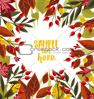 Autumn leaves with rose hip