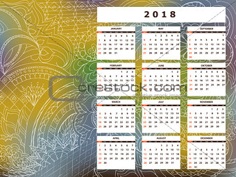 yellow-blue tangle zen pattern calendar year 2018 
