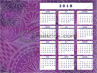 violet tangle zen pattern calendar year 2018 