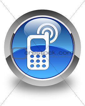 Cellphone ringing icon glossy blue round button