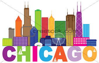 Chicago City Skyline Text Color Illustration