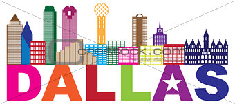 Dallas Skyline Lone Star Text Color Illustration